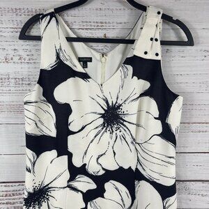 Talbots Dress Womens 6 White Black Floral Sheath Sleeveless Knee Work Office
